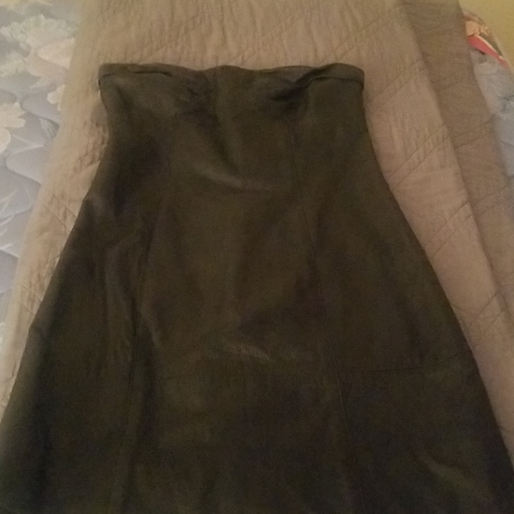 Black strapless mini leather dress